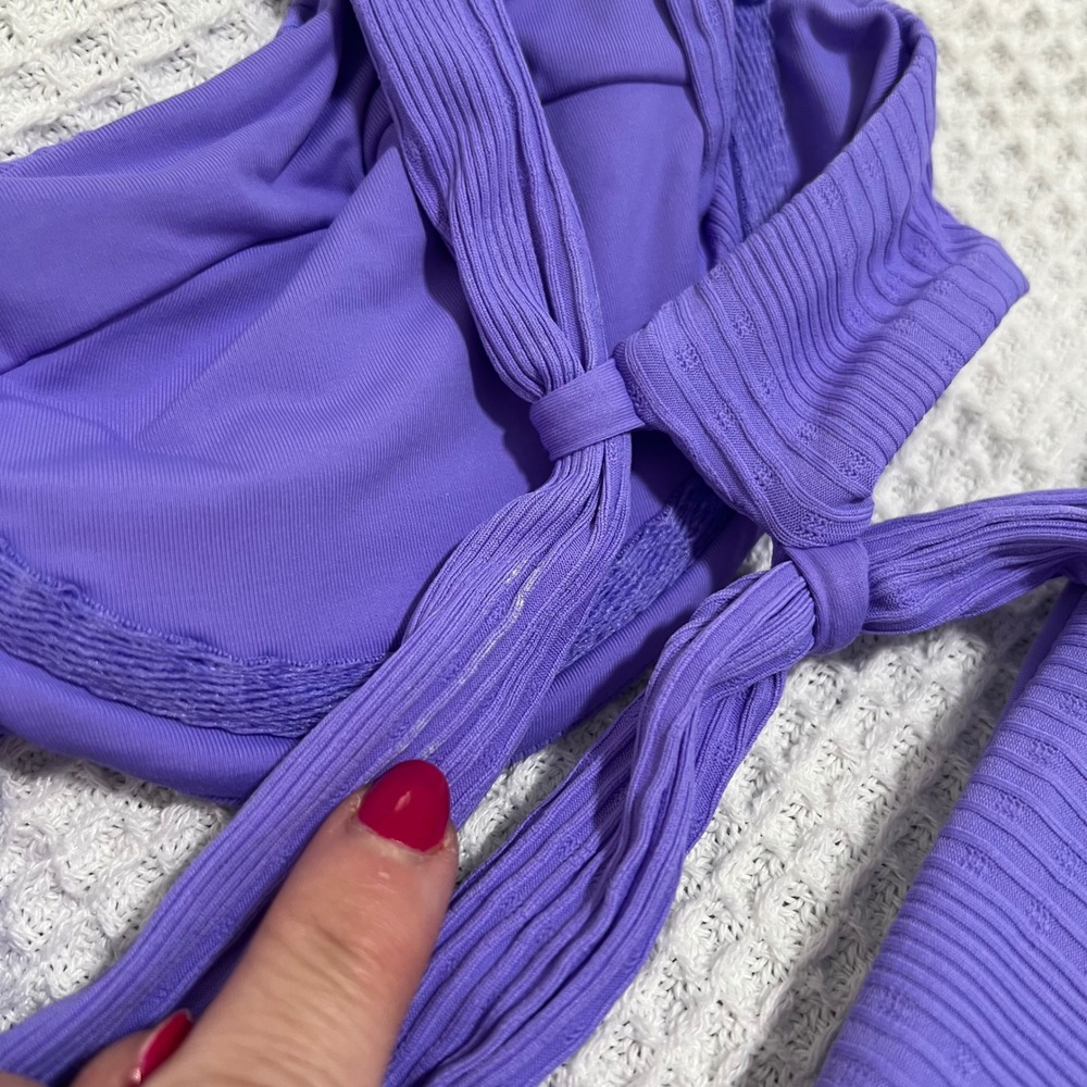 L*Space Two Piece Bikini Swimsuit Purple Ribbed Bra Top Beach Pool Med L Space - Picture 6 of 14